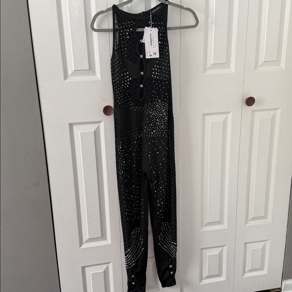 Black Sheer Cutout Body-con jumpsuit